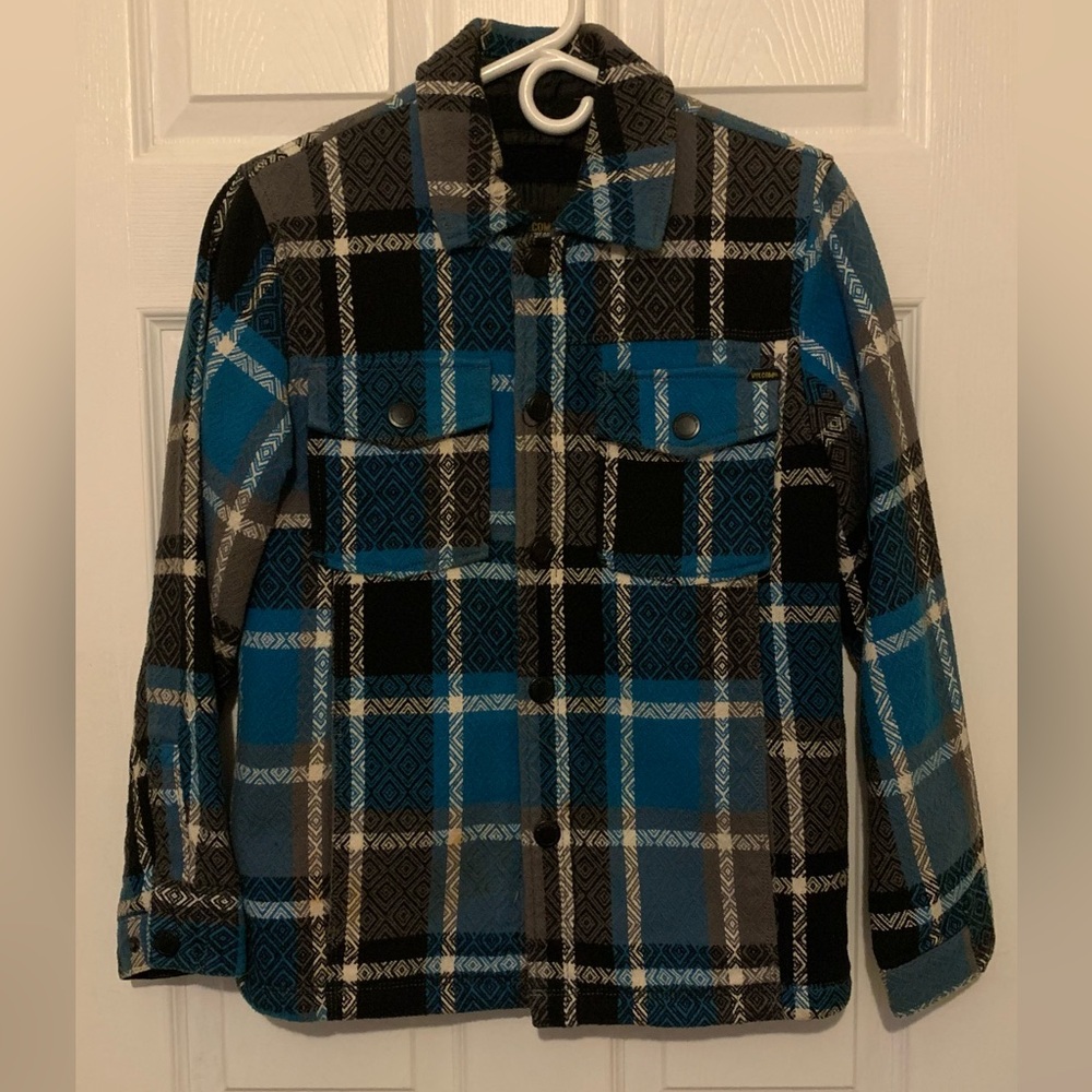 Volcom Plaid Blue and Black Teddy Jacket